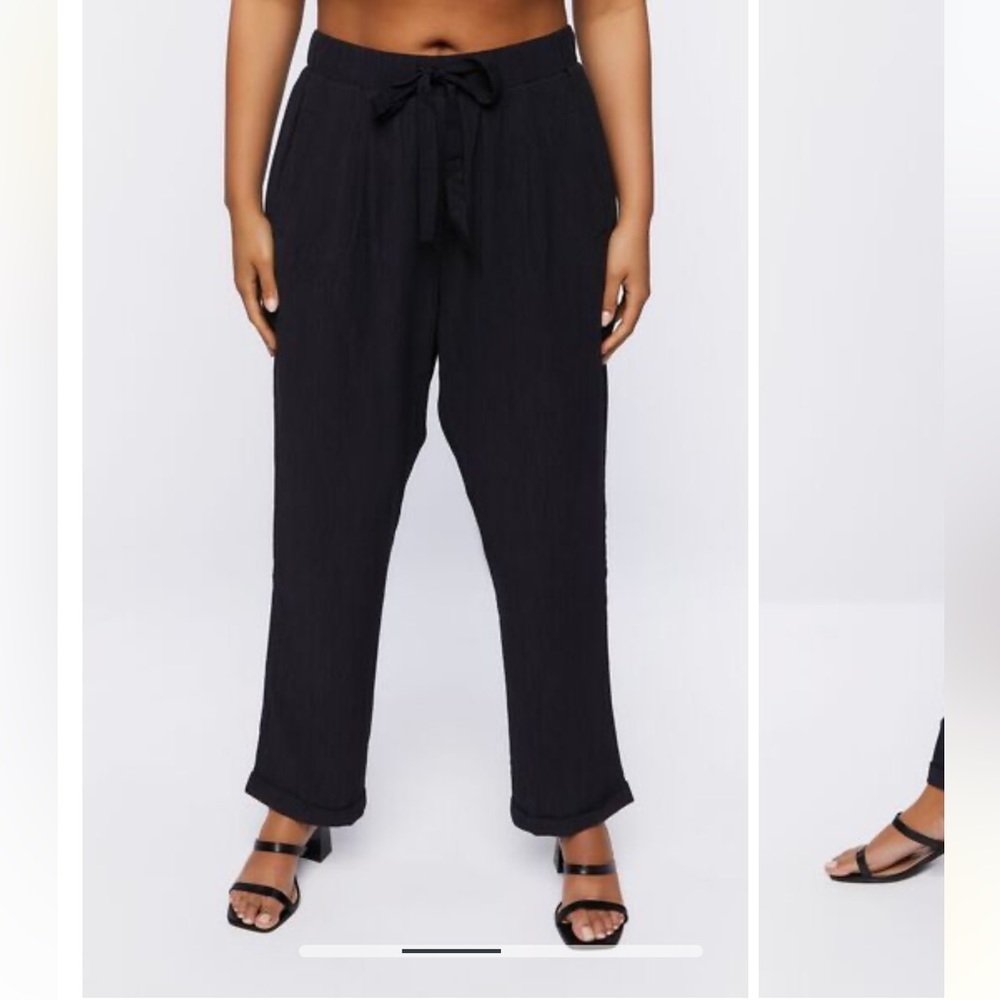 Forever 21 Plus Size Textured Tie-Waist Pants in Black